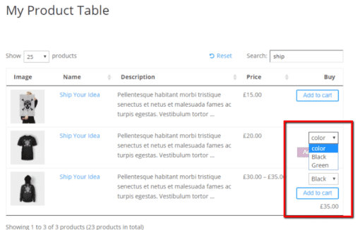 woocommerce product table - Electrogeek